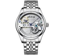 RORIOS Men's Fashion Mechanical Watch with Stainless Steel Band Automatic Automatic Self-Winding Waterproof Men's Watch, Silver B, Bracelet