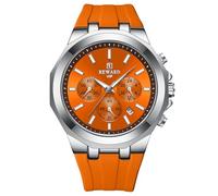 RORIOS Men's Fashion Wrist Watches Sports Quartz Wristwatch Casual Silicone Strap Watch Multifunctional Chronograph Watch Luminous Analogue Watch Orange