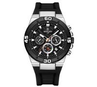 RORIOS Men's Fashion Wrist Watches Sports Silicone Wristwatch Quartz Analogue Watch Multifunctional Chronograph Watch Luminous 3ATM Watch Silver Black
