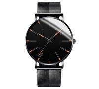 RORIOS Men's Fashionable Minimalist Watch Stylish LeatherMesh Strap Precision Quartz Movement Wristwatches Rose Gold and Black