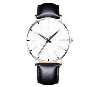 RORIOS Men's Fashionable Minimalist Watch Stylish LeatherMesh Strap Precision Quartz Movement Wristwatches White Silver and Black A