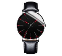 RORIOS Men's Fashionable Minimalist Watch Stylish LeatherMesh Strap Precision Quartz Movement Wristwatches Red and Black A