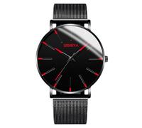 RORIOS Men's Fashionable Minimalist Watch Stylish LeatherMesh Strap Precision Quartz Movement Wristwatches Red Blue and Black