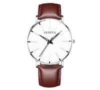 RORIOS Men's Fashionable Minimalist Watch Stylish LeatherMesh Strap Precision Quartz Movement Wristwatches White Silver and Brown