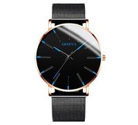 RORIOS Men's Fashionable Minimalist Watch Stylish LeatherMesh Strap Precision Quartz Movement Wristwatches Blue Gold and Black