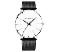 RORIOS Men's Fashionable Minimalist Watch Stylish LeatherMesh Strap Precision Quartz Movement Wristwatches White Silver and Black