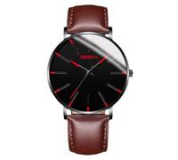 RORIOS Men's Fashionable Minimalist Watch Stylish LeatherMesh Strap Precision Quartz Movement Wristwatches Red Black and Brown