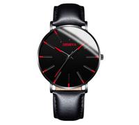 RORIOS Men's Fashionable Minimalist Watch Stylish LeatherMesh Strap Precision Quartz Movement Wristwatches Red and Black A