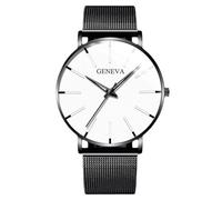 RORIOS Men's Fashionable Minimalist Watch Stylish LeatherMesh Strap Precision Quartz Movement Wristwatches White and Black