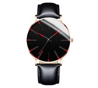 RORIOS Men's Fashionable Minimalist Watch Stylish LeatherMesh Strap Precision Quartz Movement Wristwatches Red Gold and Black A