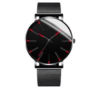 RORIOS Men's Fashionable Minimalist Watch Stylish LeatherMesh Strap Precision Quartz Movement Wristwatches Red Blue and Black