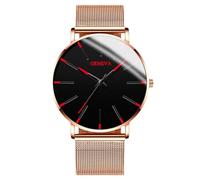 RORIOS Men's Fashionable Minimalist Watch Stylish LeatherMesh Strap Precision Quartz Movement Wristwatches Red and Gold