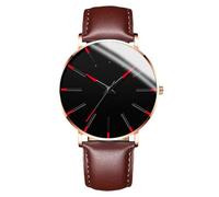 RORIOS Men's Fashionable Minimalist Watch Stylish LeatherMesh Strap Precision Quartz Movement Wristwatches Red Gold and Brown