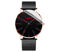 RORIOS Men's Fashionable Minimalist Watch Stylish LeatherMesh Strap Precision Quartz Movement Wristwatches Red Gold and Black