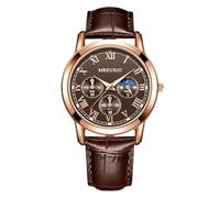 RORIOS Men's Leather Strap Watch Quartz Movement Wristwatch with Roman Numerals Fashion Business Casual Watch for Daily Brown