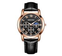 RORIOS Men's Leather Strap Watch Quartz Movement Wristwatch with Roman Numerals Fashion Business Casual Watch for Daily Black