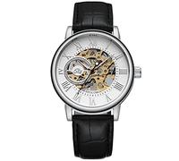 RORIOS Men's Mechanical Skeleton Automatic Watch, Black Leather Strap, Roman Numeral, Glow In The Dark, 42MM, 30M Waterproof