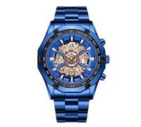 RORIOS Men's Mechanical Watch Business Automatic Stainless Steel Skeleton Watch 30M Water Resistant Glow In The Dark Blue Dial Blue Band 45mm 210mm Men Boys Gift