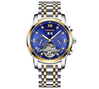 RORIOS Men's Mechanical Wristwatch Tourbillon Automatic Watch Stainless Steel Skeleton Wrist Watch Elegant Diamond Watches for Men Silver Blue B