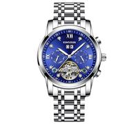 RORIOS Men's Mechanical Wristwatch Tourbillon Automatic Watch Stainless Steel Skeleton Wrist Watch Elegant Diamond Watches for Men Silver Blue A