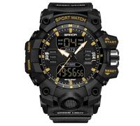 RORIOS Men's Military Wristwatch Fashion Sport Wrist Watch Multifunctional Electronic Watch Digital Quartz Watch Dual Display Watch for Boy 50M Waterproof Black Gold