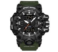 RORIOS Men's Military Wristwatch Fashion Sport Wrist Watch Multifunctional Electronic Watch Digital Quartz Watch Dual Display Watch for Boy 50M Waterproof Army Green