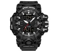RORIOS Men's Military Wristwatch Fashion Sport Wrist Watch Multifunctional Electronic Watch Digital Quartz Watch Dual Display Watch for Boy 50M Waterproof Black B