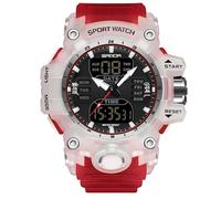 RORIOS Men's Military Wristwatch Fashion Sport Wrist Watch Multifunctional Electronic Watch Digital Quartz Watch Dual Display Watch for Boy 50M Waterproof Red