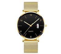 RORIOS Men's Minimalist Ultra Thin Quartz Watch with Date Function Stainless Steel Mesh Band Casual Dress Wristwatch for Business Daily Wear Golden