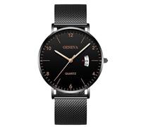 RORIOS Men's Minimalist Ultra Thin Quartz Watch with Date Function Stainless Steel Mesh Band Casual Dress Wristwatch for Business Daily Wear Black B