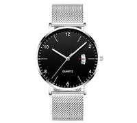 RORIOS Men's Minimalist Ultra Thin Quartz Watch with Date Function Stainless Steel Mesh Band Casual Dress Wristwatch for Business Daily Wear Silver