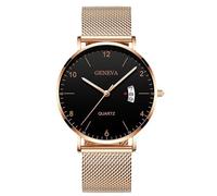 RORIOS Men's Minimalist Ultra Thin Quartz Watch with Date Function Stainless Steel Mesh Band Casual Dress Wristwatch for Business Daily Wear Rose Gold