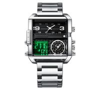 RORIOS Men's Multifunctional Digital Watch Fashion Square Quartz Wrist Watch Large Dial Electronic Analog Display Wristwatch with Alarm Chronograph Black White B