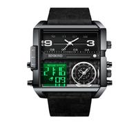 RORIOS Men's Multifunctional Digital Watch Fashion Square Quartz Wrist Watch Large Dial Electronic Analog Display Wristwatch with Alarm Chronograph Black C
