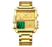 RORIOS Men's Multifunctional Digital Watch Fashion Square Quartz Wrist Watch Large Dial Electronic Analog Display Wristwatch with Alarm Chronograph Gold