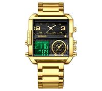 RORIOS Men's Multifunctional Digital Watch Fashion Square Quartz Wrist Watch Large Dial Electronic Analog Display Wristwatch with Alarm Chronograph Gold Black B