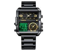 RORIOS Men's Multifunctional Digital Watch Fashion Square Quartz Wrist Watch Large Dial Electronic Analog Display Wristwatch with Alarm Chronograph Black D