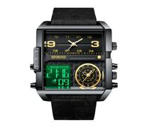 RORIOS Men's Multifunctional Digital Watch Fashion Square Quartz Wrist Watch Large Dial Electronic Analog Display Wristwatch with Alarm Chronograph Black B