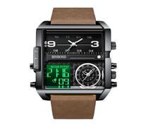 RORIOS Men's Multifunctional Digital Watch Fashion Square Quartz Wrist Watch Large Dial Electronic Analog Display Wristwatch with Alarm Chronograph Brown Black