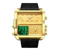RORIOS Men's Multifunctional Digital Watch Fashion Square Quartz Wrist Watch Large Dial Electronic Analog Display Wristwatch with Alarm Chronograph Black Gold A
