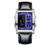 RORIOS Men's Multifunctional Electronic Watch Business Rectangular Quartz Wrist Watch Digital Analog Display Wristwatch with Alarm Chronograph Black Blue C