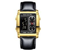 RORIOS Men's Multifunctional Electronic Watch Business Rectangular Quartz Wrist Watch Digital Analog Display Wristwatch with Alarm Chronograph Black D