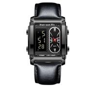 RORIOS Men's Multifunctional Electronic Watch Business Rectangular Quartz Wrist Watch Digital Analog Display Wristwatch with Alarm Chronograph Black B