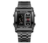 RORIOS Men's Multifunctional Electronic Watch Business Rectangular Quartz Wrist Watch Digital Analog Display Wristwatch with Alarm Chronograph Black A