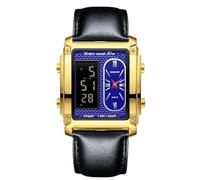 RORIOS Men's Multifunctional Electronic Watch Business Rectangular Quartz Wrist Watch Digital Analog Display Wristwatch with Alarm Chronograph Black Blue D