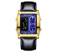 RORIOS Men's Multifunctional Electronic Watch Business Rectangular Quartz Wrist Watch Digital Analog Display Wristwatch with Alarm Chronograph Black Blue D