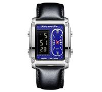 RORIOS Men's Multifunctional Electronic Watch Business Rectangular Quartz Wrist Watch Digital Analog Display Wristwatch with Alarm Chronograph Black Blue C