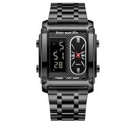 RORIOS Men's Multifunctional Electronic Watch Business Rectangular Quartz Wrist Watch Digital Analog Display Wristwatch with Alarm Chronograph Black A