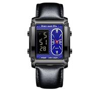 RORIOS Men's Multifunctional Electronic Watch Business Rectangular Quartz Wrist Watch Digital Analog Display Wristwatch with Alarm Chronograph Black Blue B