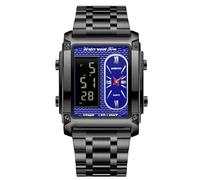 RORIOS Men's Multifunctional Electronic Watch Business Rectangular Quartz Wrist Watch Digital Analog Display Wristwatch with Alarm Chronograph Black Blue A
